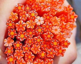 coe 96 Flower: Orange Knockout - 1 oz Murrini Murrine Millefiori Vitrigraph Cane- MINZABELLA MURRINI by Glassworks Northwest