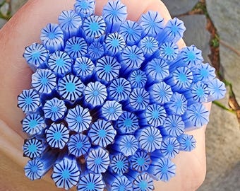 coe 90 Flower: Pin-Striped Blue Pajamas - 1 oz Murrini Murrine Millefiori Vitrigraph Cane - MINZABELLA MURRINI by Glassworks Northwest