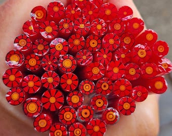 coe 96 Flower: Scarlet Dream - 1 oz Murrini Murrine Millefiori Vitrigraph Cane - MINZABELLA MURRINI by Glassworks Northwest