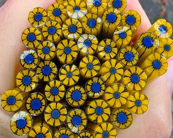 COE 96 Murrini Flower: Sunflowers for Ukraine - 1 oz Cane/Sticks