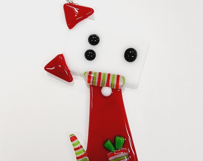 Glassworks Northwest Christmas Dog Ornament, Fused Glass Ornament