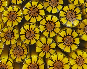 COE 90 Handmade Flower Murrini "Stupendous Sunflower" | 1 oz Cane | Bullseye Compatible Fusible Glass for Fusing, Jewelry, Mosaics