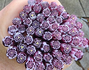 coe 90 Flower: Fuschia Rose - 1 oz Murrini Murrine Millefiori Vitrigraph Cane- MINZABELLA MURRINI by Glassworks Northwest