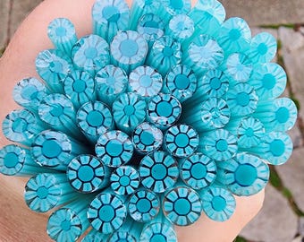 coe 96 Flower: Tranquil Waters - 1 oz Murrini Murrine Millefiori Vitrigraph Cane - MINZABELLA MURRINI by Glassworks Northwest
