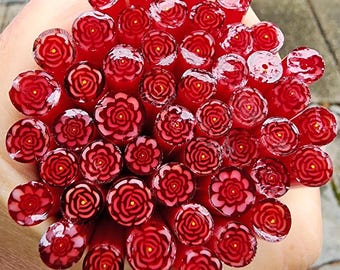 coe 96 Flower: Roses are Red - 1 oz Murrini Murrine Millefiori Vitrigraph Cane - MINZABELLA MURRINI by Glassworks Northwest