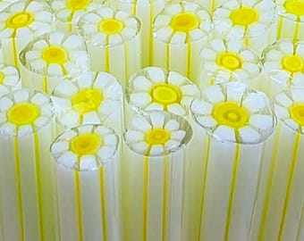 COE 90 Murrini Flower: Lemon-Lime Slushy - 1 oz Cane/Sticks