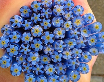 COE 90 Murrini Flower Murrini: Forget-Me-Not Medium Blue - 1 oz Cane/Sticks