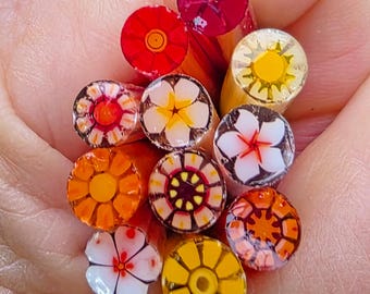 COE 90 Murrini Floral Mix: Reds Oranges Yellows - 1.5 oz Cane/Sticks