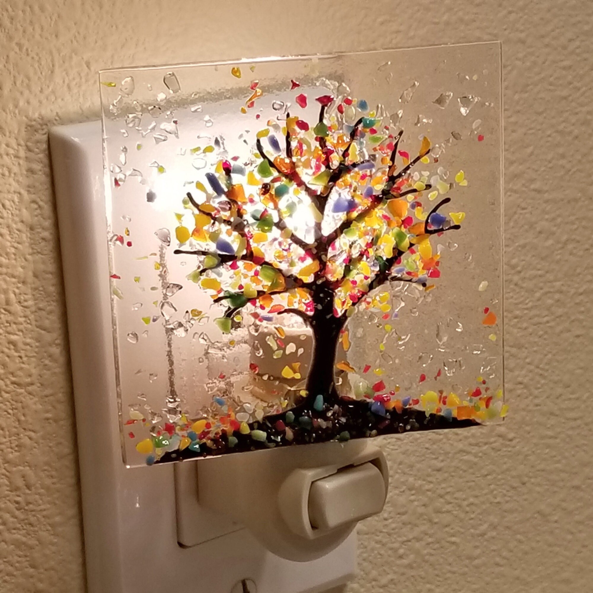 Glassworks Northwest Rainbow Tree of Life Night Light Fused Glass