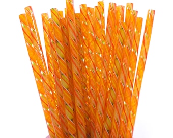 COE 90 Handmade Glass Cane Twists "Exciting Orange" | 3-Piece 6" Thick Decorative Rods | Bullseye Compatible | Kristi's Twisties