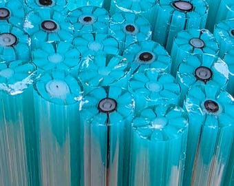 COE 96 Murrini Flower: Tickle-Me Teal - 1 oz Cane/Sticks