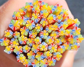 coe 96 Flower: Rainbow Parade - 1 oz Murrini, Murrine, Millefiori, Vitrigraph Cane - MINZABELLA MURRINI by Glassworks Northwest