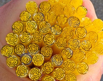 COE 96 Murrini Flower: Roses are Yellow - 1 oz Cane/Sticks