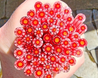 coe 96 Flower: Strawberry Parfait - 1 oz Murrini Murrine Millefiori Vitrigraph Cane- MINZABELLA MURRINI by Glassworks Northwest
