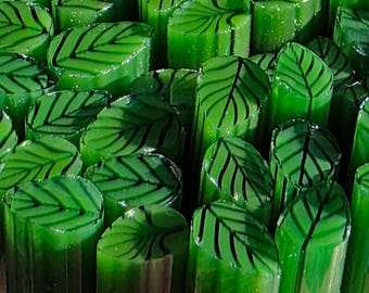 COE 96 Handmade Leaf Murrini "Fresh" | 1 oz Cane | Oceanside Compatible Fusible Glass for Fusing, Jewelry, Mosaics