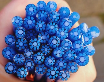 coe 96 Flower: Brightest Blue - 1 oz Murrini Murrine Millefiori Vitrigraph Cane- MINZABELLA MURRINI by Glassworks Northwest