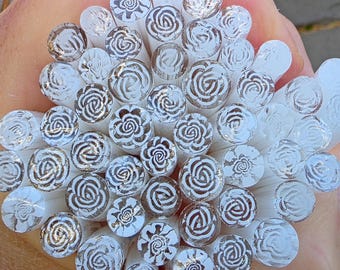 COE 90 Murrini Flower: White Rose - 1 oz Cane/Sticks