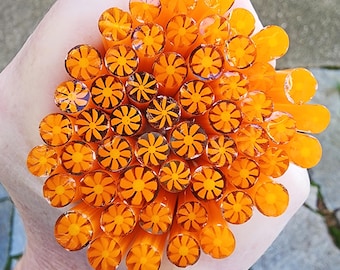 coe 96 Flower: Tangerina - 1 oz Murrini Murrine Millefiori Vitrigraph Cane- MINZABELLA MURRINI by Glassworks Northwest