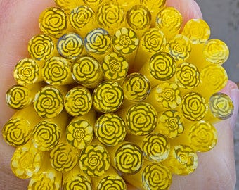 COE 90 Murrini Flower: Yellow Rose - 1 oz Cane/Sticks