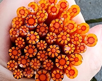 coe 90 Flower: Marmalade - 1 oz Murrini Murrine Millefiori Vitrigraph Cane- MINZABELLA MURRINI by Glassworks Northwest