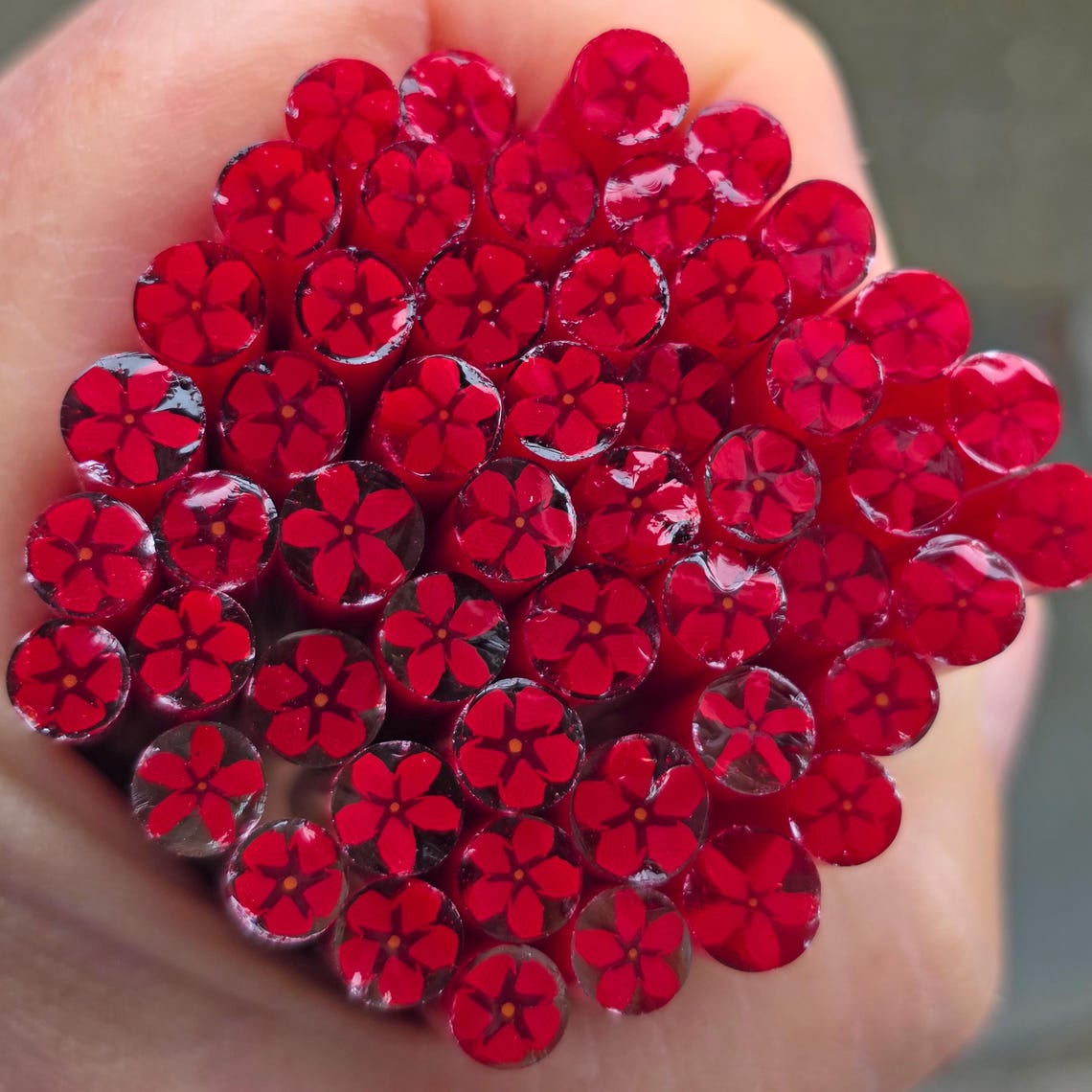 Ruby Cane COE 96 Handmade Flower Murrini