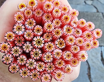 coe 90 Flower: Perfectly Pretty - 1 oz Murrini Murrine Millefiori Vitrigraph Cane - MINZABELLA MURRINI by Glassworks Northwest