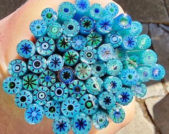 coe 96 Extra-Fancy Murrini: Tropical Seas - 1 oz Murrini Murrine Millefiori Vitrigraph Cane- MINZABELLA MURRINI by Glassworks Northwest