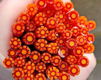 coe 90 Flower: Orange-Cherry Yum - 1 oz Murrini Murrine Millefiori Vitrigraph Cane- MINZABELLA MURRINI by Glassworks Northwest