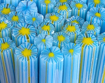 COE 96 Handmade Flower Murrini "Let's Go to the Beach" | 1 oz Cane | Oceanside Compatible Fusible Glass for Fusing, Jewelry, Mosaics