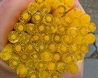 COE 90 Murrini Flower: Brilliant Whirlies Yellow - 1 oz Cane/Sticks