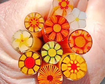 coe 96 Floral Mix: Oranges Yellows - 1.5 oz Murrini Murrine Millefiori Vitrigraph Cane - MINZABELLA MURRINI by Glassworks Northwest