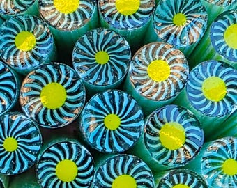 COE 96 Murrini Flower: Dazzling Whirlies Aqua - 1 oz Cane/Sticks