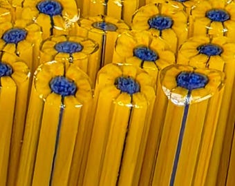 COE 90 Murrini Flower: Ukraine Sunflower - 1 oz Cane/Sticks