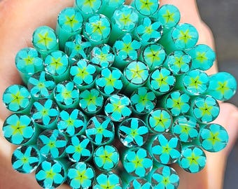 coe 96 Flower: Tropical Turquoise - 1 oz Murrini, Murrine, Millefiori, Vitrigraph Cane - MINZABELLA MURRINI by Glassworks Northwest