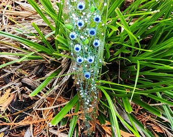 Glassworks Northwest - Blue Murrini Plant Stake Spike 9 inch - Wildflowers Fused Glass Plant Art, Planter Glass Decoration