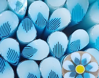 COE 90 Handmade Flower Petal Murrini "Blue Topaz" | 1 oz Cane | Bullseye Compatible Fusible Glass for Fusing, Jewelry, Mosaics