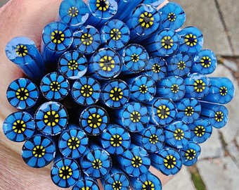 coe 96 Flower: Blue Hawaii - 1 oz Murrini, Murrine, Millefiori, Vitrigraph Cane - MINZABELLA MURRINI by Glassworks Northwest