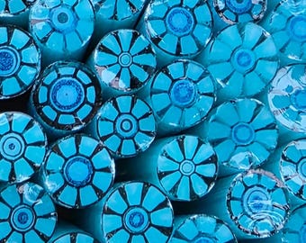 COE 96  Murrini Flower: Tranquil Turquoise - 1 oz Cane/Sticks