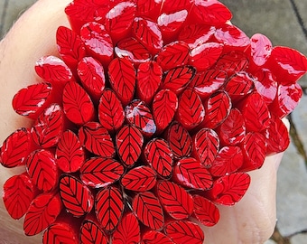 coe 96 Med Leaf: Scarlet Red - 1 oz Murrini Murrine Millefiori Vitrigraph Cane- MINZABELLA MURRINI by Glassworks Northwest