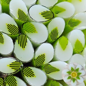 COE 90 Handmade Flower Petal Murrini "Lime Peridot" | 1 oz Cane | Bullseye Compatible Fusible Glass for Fusing, Jewelry, Mosaics