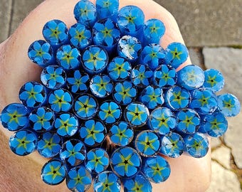 coe 96 Flower: Heavenly Blue - 1 oz Murrini Murrine Millefiori Vitrigraph Cane - MINZABELLA MURRINI by Glassworks Northwest