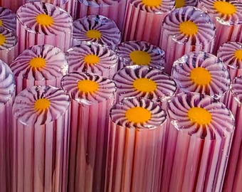 COE 90 Murrini Flower: Brilliant Whirlies Fuchsia - 1 oz Cane/Sticks
