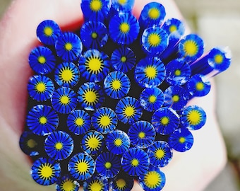 coe 96 Flower: Brilliant Blue - 1 oz Murrini Murrine Millefiori Vitrigraph Cane- MINZABELLA MURRINI by Glassworks Northwest