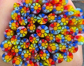 COE 90 Murrini Flower: Around the World in Rainbows - 1 oz Cane/Sticks