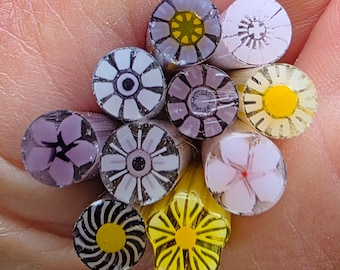 COE 96 Floral Murrini Mix: Purple Pink Yellow - 1.5 oz Cane/Sticks