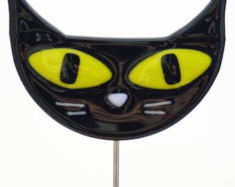 Glassworks Northwest - Black Cat Halloween Cat Plant Stake - Fused Glass Garden Art, Garden Art Outdoor, Halloween Yard Decoration