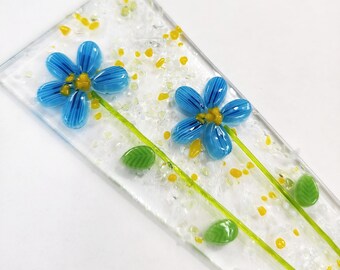 Glassworks Northwest - Aqua Flower Plant Spike - Fused Glass Garden Art, Outdoor Decoration, Planter Glass Decoration