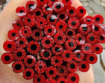 coe 96 Flower: Red Poppy - 1 oz Murrini Murrine Millefiori Vitrigraph Cane- MINZABELLA MURRINI by Glassworks Northwest