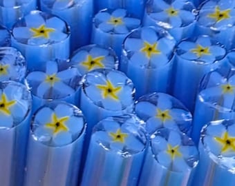 COE 90 Murrini Flower Murrini: Forget-Me-Not Medium Blue - 1 oz Cane/Sticks