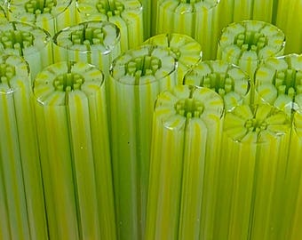 COE 90 Murrini Flower: Kermit Loves Green - 1 oz Cane/Sticks